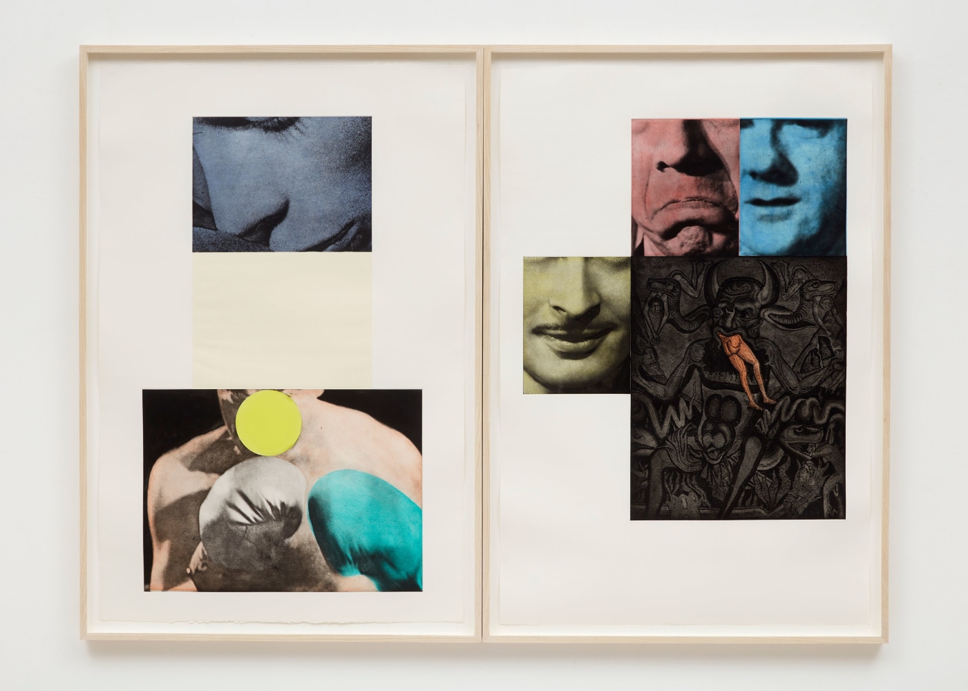 John Baldessari&amp;nbsp;
Heaven and Hell, 1988&amp;nbsp;
2 aquatint, scraping, roulette, and photo-etchings on Rives BFK paper
47 1/4 x 31 1/2 inches (120 x 80 cm), each&amp;nbsp;
Edition of 45 + proofs&amp;nbsp;
Printed by Peter Kneub&amp;uuml;hler, Zurich&amp;nbsp;
Published by Peter Blum Edition, New York&amp;nbsp;
