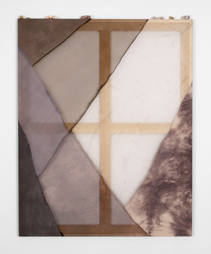 Martha Tuttle

I walk along the bottom of a canyon, finding mineral matter and fragments of bones, 2025

Silk, pigment, dye, geode fragments, bronze casts of cow bones

60 x 48 inches (152.4 x 122 cm)

(MTU25-02)