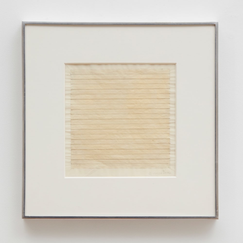 Agnes Martin

Untitled, 1979

Signed &amp;ldquo;a. martin&amp;rdquo; on recto

Watercolor, ink, and graphite on paper

Frame: 17 3/4 x 17 3/4 inches (45 x 45 cm)
Image: 8 7/8 x 8 7/8 inches (22.5 x 22.5 cm)
Cat. Rais.: 1979.016 WP

(AM79-02)