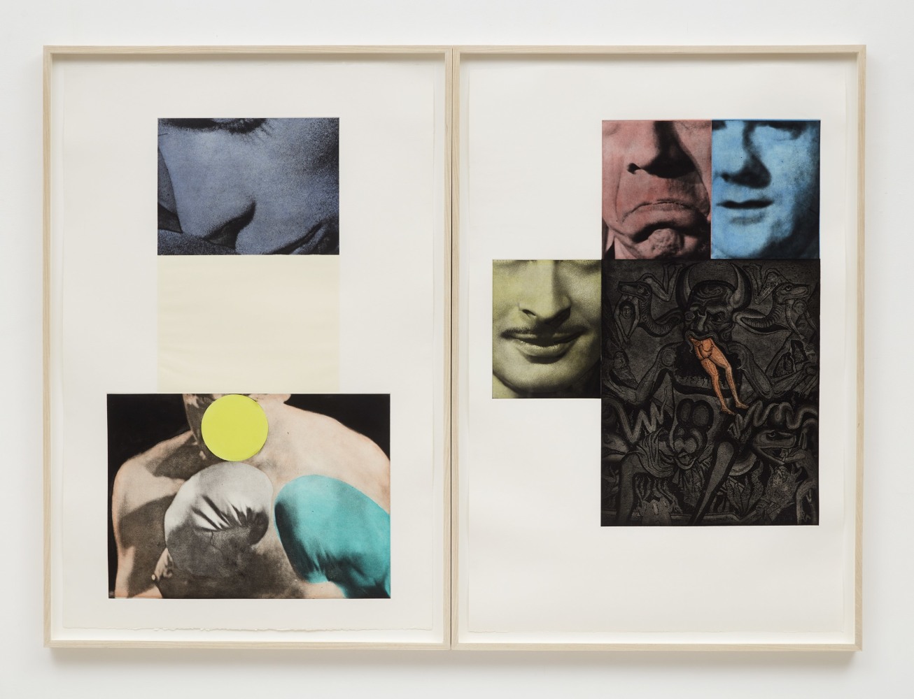 John Baldessari&amp;nbsp;
Heaven and Hell, 1988&amp;nbsp;
2 aquatint, scraping, roulette, and photo-etchings on Rives BFK paper
47 1/4 x 31 1/2 inches (120 x 80 cm), each&amp;nbsp;
Edition of 45 + proofs&amp;nbsp;
Printed by Peter Kneub&amp;uuml;hler, Zurich&amp;nbsp;
Published by Peter Blum Edition, New York&amp;nbsp;