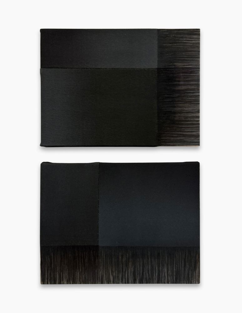 Rebecca Ward
black (double fade), 2025
Diptych: acrylic and dye on stitched canvas
20 x 12 inches (50.8 x 30.5 cm), overall
9 x 12 inches (22.9 x 30.5 cm), each
(RWA25-13)