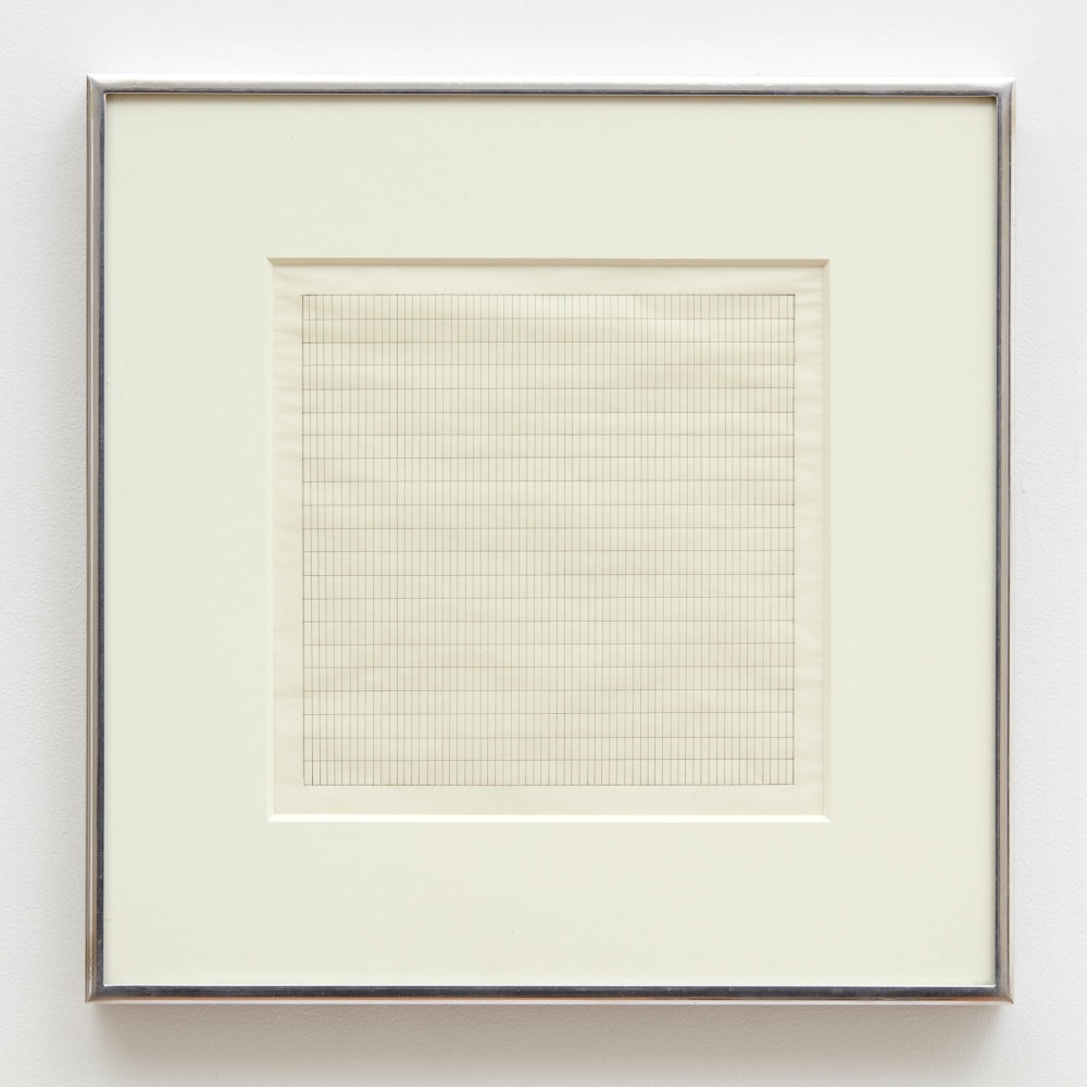 Agnes Martin

Untitled No. 1, 1990

Signed &amp;quot;a. martin&amp;quot; on recto

Ink on paper

Frame: 15 1/4 x 15 1/4 inches (38.7 x 38.7 cm)
Image: 9 x 9 inches (23 x 23 cm)
Cat. Rais.: 1990.023 WP

(AM90-01)