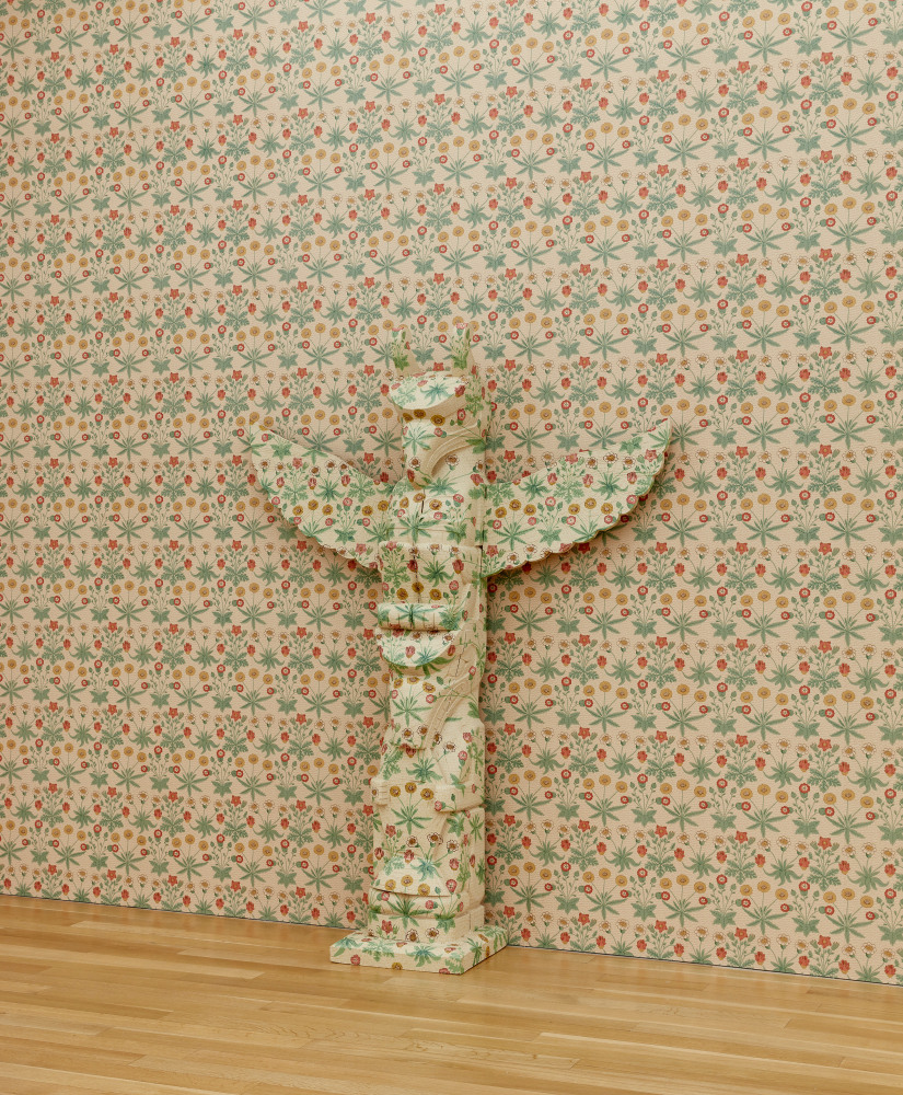 Nicholas Galanin

The Imaginary Indian (Garden), 2024

Indonesian replica of a Ling&amp;iacute;t totem with Victorian wallpaper

installation dimensions variable
totem: 81 1/4 x 69 3/4 x 17 3/4 inches (206.4 x 177.2 x 45.1 cm)

(NGA24-06)