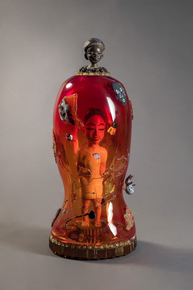 Joyce J. Scott&amp;nbsp;
Someone&amp;#39;s Been Bleachin&amp;#39;, 2016-2017
hand-blown glass processes, beads and thread
21 x 8 x 8 inches (53.3 x 20.3 x 20.3 cm)&amp;nbsp;
(JJS17-03)&amp;nbsp;