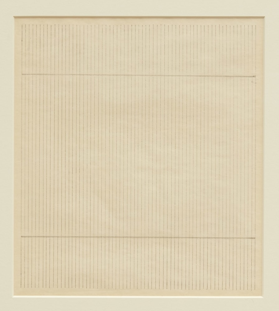 Agnes Martin

Untitled, 1965

Signed and dated &amp;quot;a. martin &amp;#39;65&amp;quot; on verso

Ink on paper

Frame: 15 x 15 inches (38.1 x 38.1 cm)
Image: 8 7/8 x 7 7/8 inches (22.5 x 17.8 cm)
Cat. Rais.: 1965.016 WP

(AM65-02)