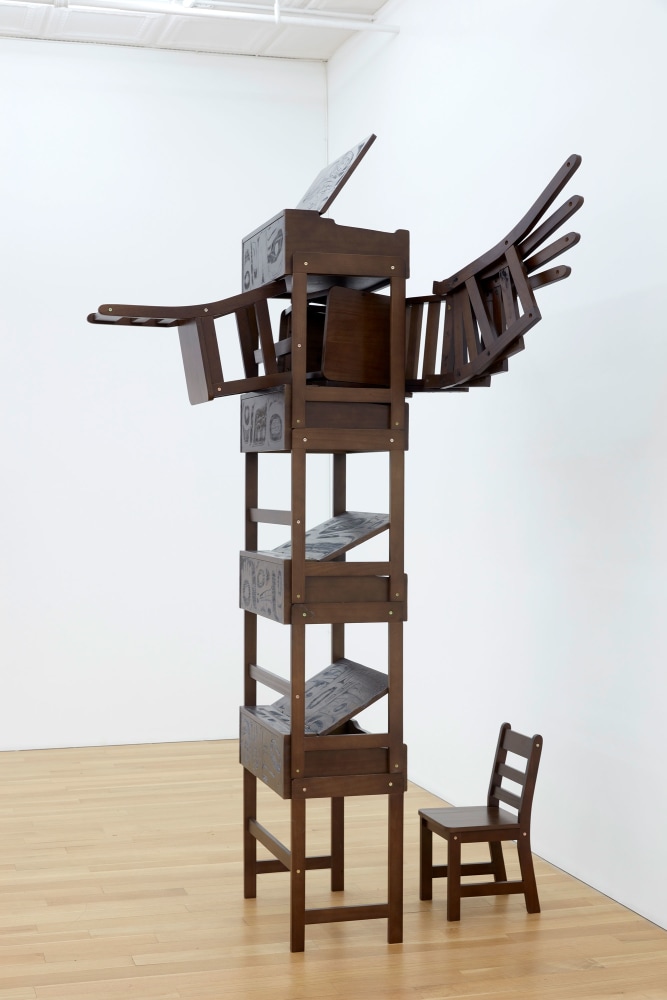 
Nicholas Galanin

Loom, 2022

prefab children&amp;#39;s school desks and chairs with graphite and pencil carving

100 x 83 x 54 inches (254 x 210.8 x 137.2 cm)

(NGA22-06)