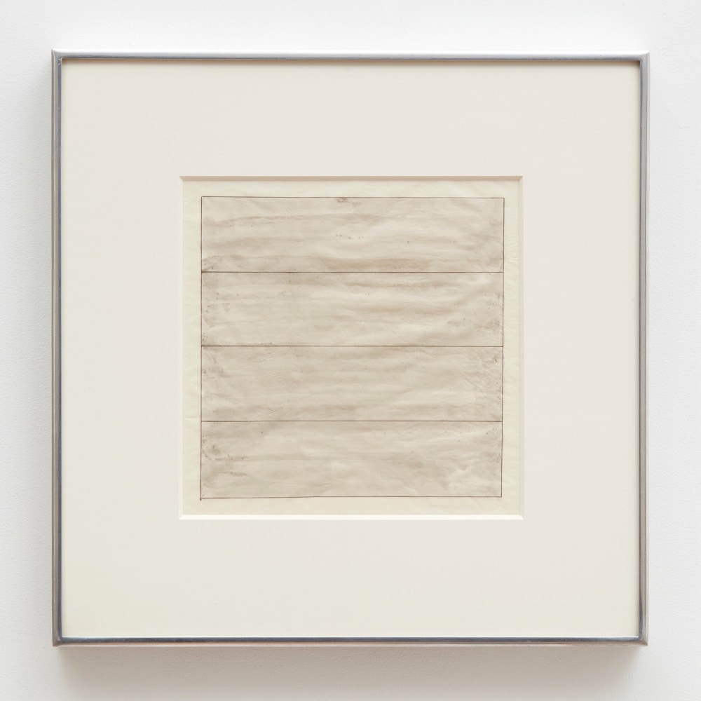 Agnes Martin

Untitled, ca. 1992-94

Inscribed &amp;quot;u.c.&amp;quot; on recto

Ink, wash and graphite on paper

Frame: 17 3/4 x 17 3/4 inches (45 x 45 cm)
Image: 8 3/4 x 8 3/4 in. (22.2 x 22.2 cm)
Cat. Rais.:1994.021 WP

(AM94-01)