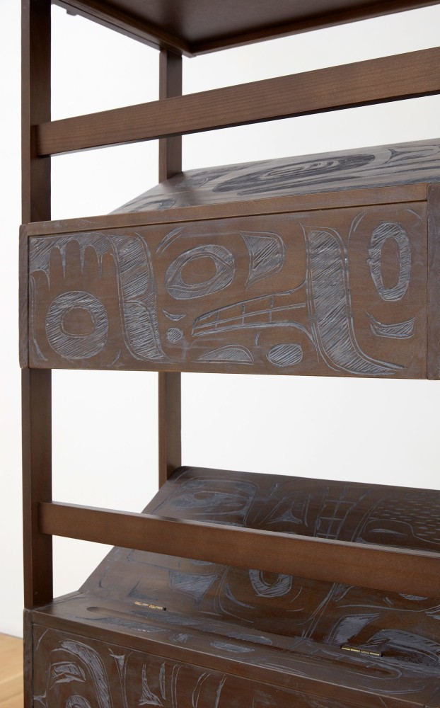 Nicholas Galanin

Loom, 2022

prefab children&amp;#39;s school desks and chairs with graphite and pencil carving

100 x 83 x 54 inches (254 x 210.8 x 137.2 cm)

(NGA22-06)