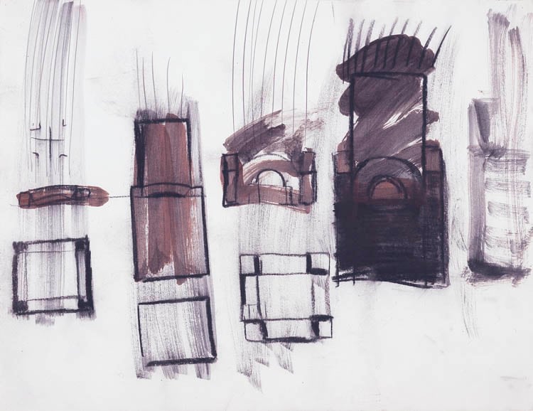 Per Kirkeby
&amp;ldquo;Untitled&amp;rdquo;, 1986
Gouache, India ink, charcoal, pencil on paper
19 3/4 x 25 1/2 inches
50 x 65 cm
PKZ 948