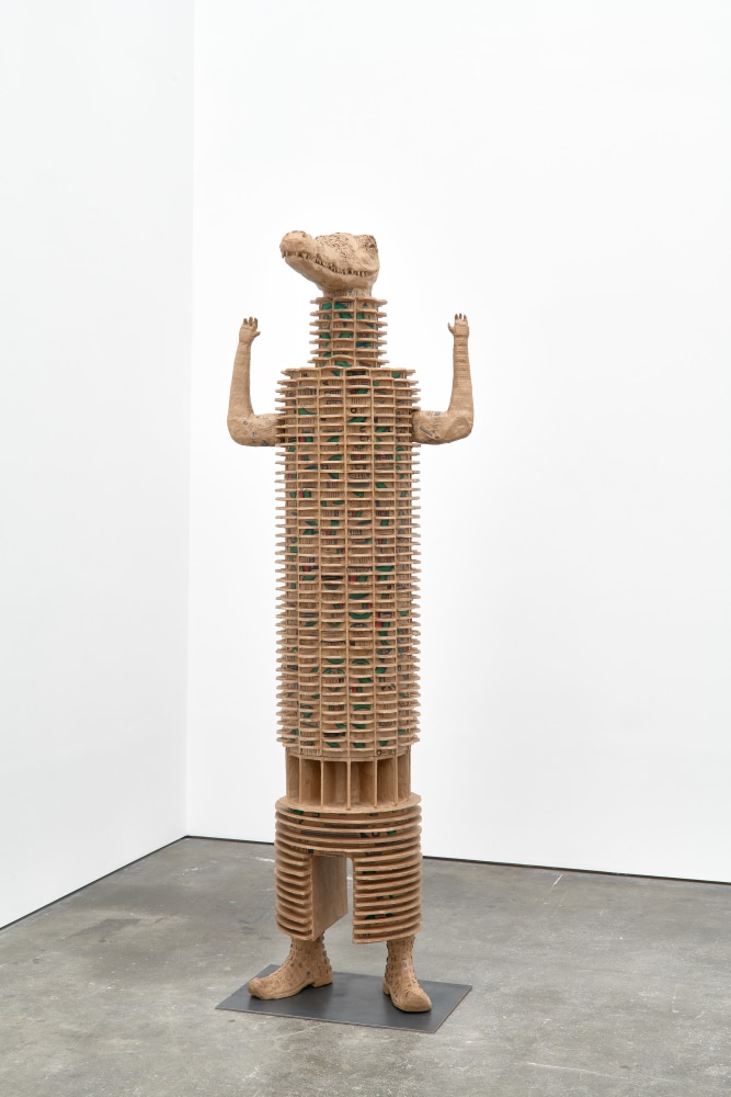 Dami&amp;aacute;n Ortega (1967), Bull tower, 2019, cardboard, styrofoam, kraft paper, pine wood, balsa wood and cement bags &amp;quot;kanchanjunga apartments&amp;quot; Charles Correa, Bombay, India, 280 x 105 x 52 cm. (110.24 x 41.34 x 20.47 in.)