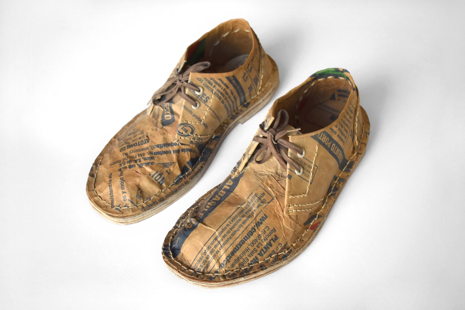 Dami&amp;aacute;n Ortega (1967), Self made shoes, 2019, kraft paper, cement sack cutouts and cardboard, each size: 11.4 x 30.5 x 12.7 cm. (4.5 x 12 x 5 in.)