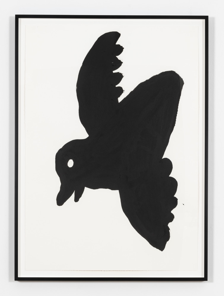 Paul Chan

die Amsel (blackbird), 2020
Ink on paper
Paper: 39 1/4 x 27 1/2 inches (99.7 x 69.9 cm)
Frame: 42 1/2 x 30 7/8 x 1 1/2 inches (108 x 78.4 x 3.8 cm)