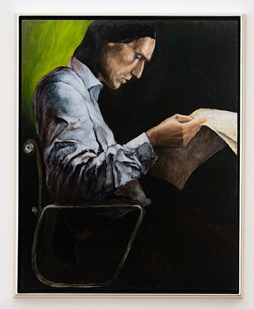 Giangiacomo Rossetti
Fantasia n.1 - Le Notizie, 2020
Oil on wood panel, artist&amp;#39;s frame
Painting: 19 3/4 x 15 3/4 inches (50 x 40 cm)
Artist frame: 20 5/8 x 16 5/8 x 1 3/8 inches (52.4 x 42.2 x 3.5 cm)