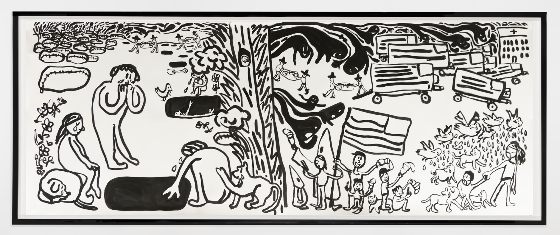 Paul Chan

Primitiv, 2020
Ink on paper
Paper: 50 1/2 x 132 inches (128.3 x 335.3 cm)
Frame: 54 5/8 x 136 1/8 x 2 7/8 inches (138.7 x 345.8 x 7.3 cm)
