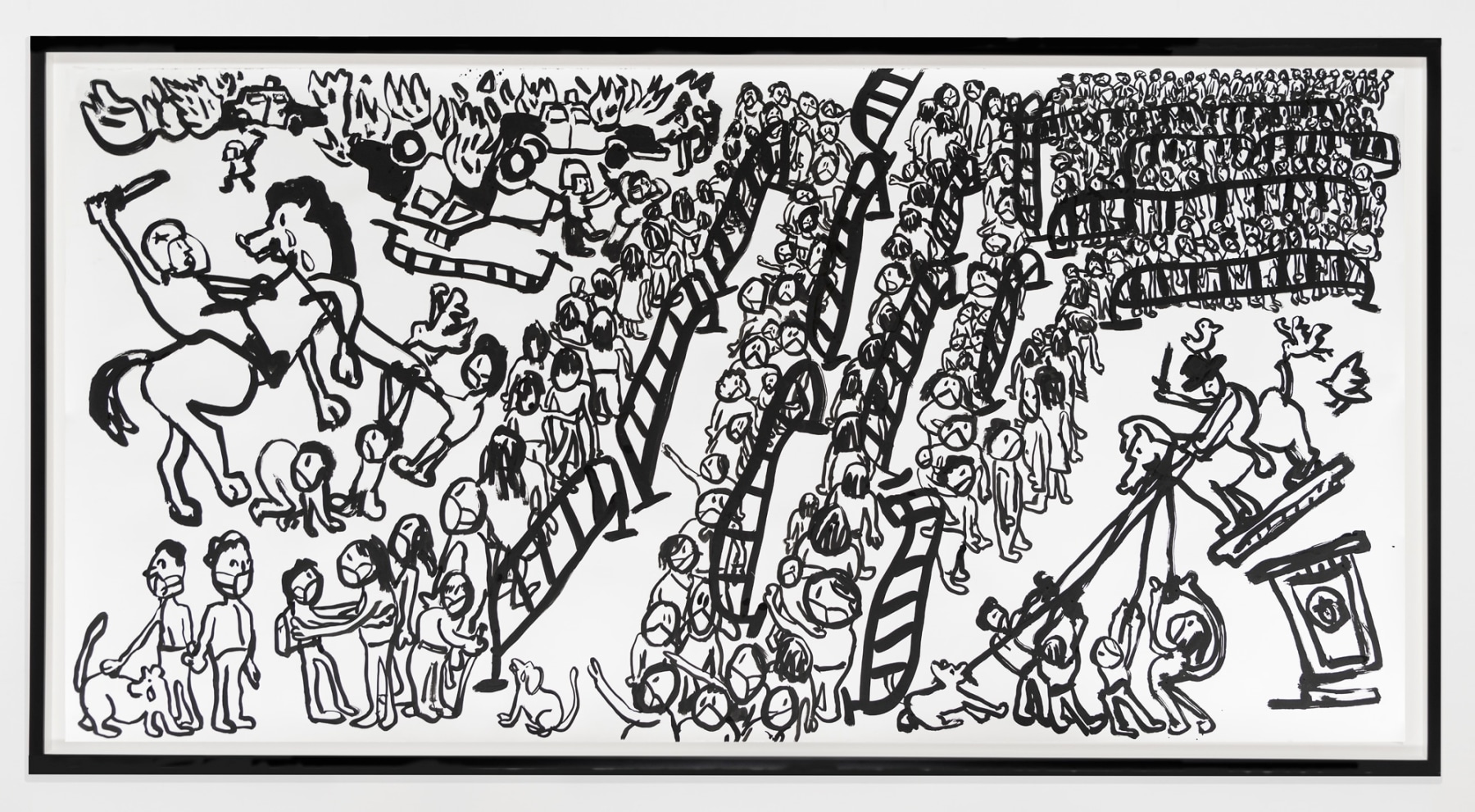 Paul Chan

Kurieren (or to cure / to heal), 2020
Ink on paper
Paper: 50 5/8 x 98 3/4 inches (128.6 x 250.8 cm)
Frame: 54 5/8 x 102 3/4 x 2 7/8 inches (138.7 x 261 x 7.3 cm)