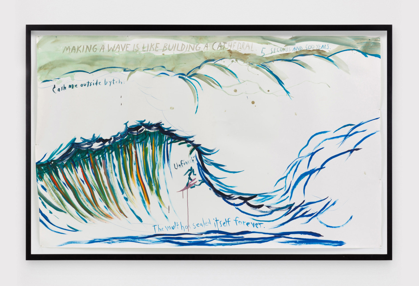 Raymond Pettibon
No Title (Making a wave)
2020
Acrylic, ink, and colored pencil on paper
Paper Dimensions:
59 3/8 x 96 inches (150.8 x 243.8 cm)
Framed Dimensions:
63 1/2 x 100 inches (161.3 x 254&amp;nbsp;cm)

DOUBLE CLICK IMAGE FOR MORE VIEWS