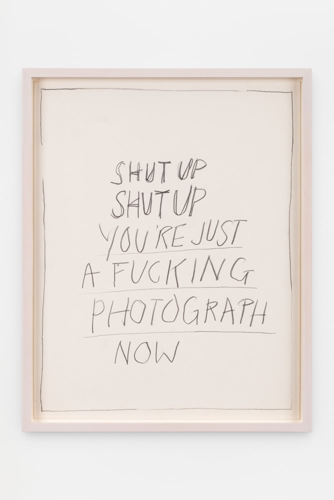 Jack Pierson
Shut Up Shut Up You&amp;#39;re Just a Fucking Photograph Now
1993
Graphite on paper
Framed Dimensions:
15 x 12 x 1 1/4 inches (38.1 x 30.5 x 3.2 cm)
Paper Dimensions:
11 x 14 inches (27.9 x 35.6 cm)
$10,000