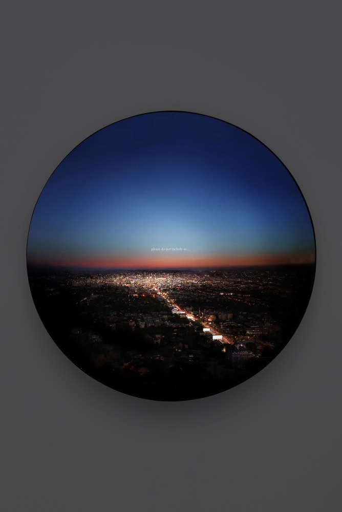 please do not include us...: Aperture series
2020
Chromogenic transparency on acrylic in aluminum lightbox with LEDs
46 1/4 inches (117.5 cm) diameter
7 1/2 inches (19.1 cm) depth
​Edition of 4, 2 APs
&amp;nbsp;