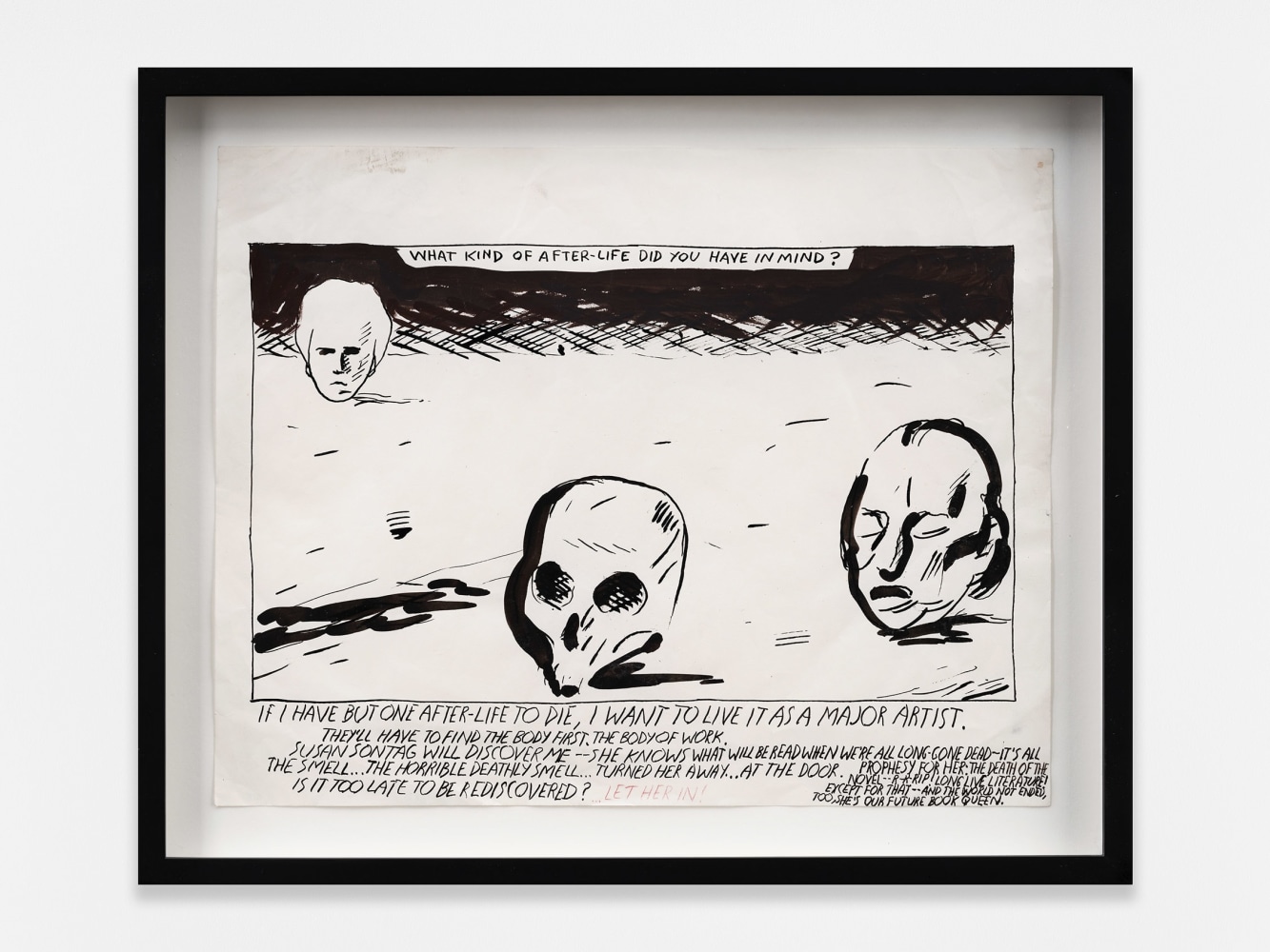 Raymond Pettibon
No Title (What kind of)
1986
Pen and ink on paper
13 5/8 x 16 5/8 x 1 1/2 inches (34.6 x 42.2 x 3.8 cm)