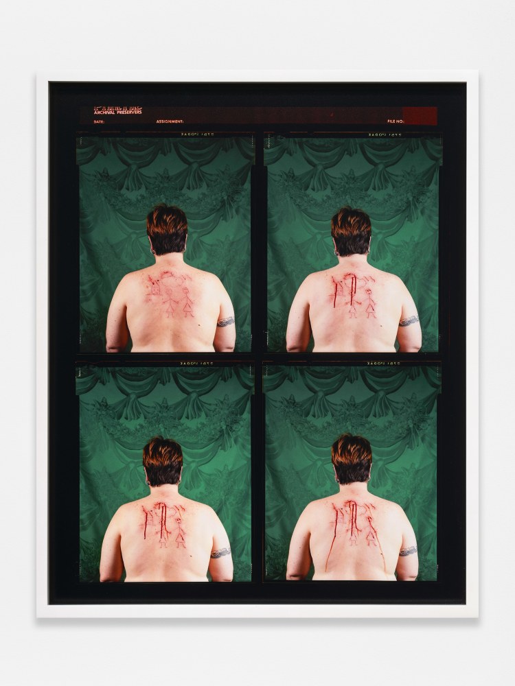 Catherine Opie
Self-Portrait/Cutting contact sheet, 2003
2003/2024
Pigment print
20 1/2 x 16 1/2 x 1 1/2 inches (52.1 x 41.9 x 3.8 cm)