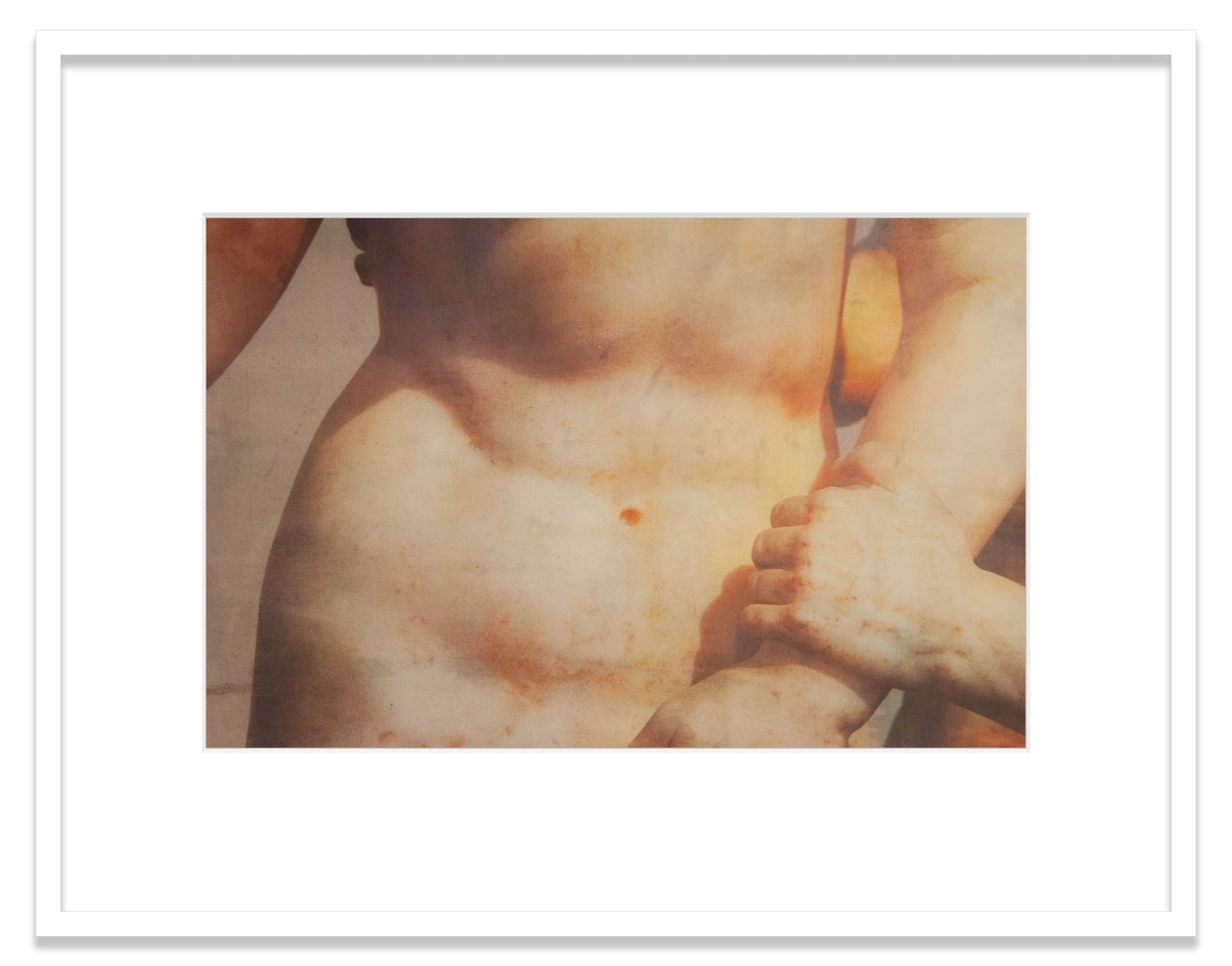 Aphrodite, Pan and Eros.
2020
Oil pigment, electrostatic print on polyester (Winsor &amp;amp; Newton Artists&amp;#39; Oil Color, HP Color&amp;nbsp;LaserJet CP5225&amp;nbsp;on Pronto Plate)&amp;nbsp;
Image Dimensions:&amp;nbsp;11 1/2 x 17 1/4 inches (29.2 x 43.8 cm)
Framed Dimensions:&amp;nbsp;18 &amp;frac34; x 24 inches (47.6 x 61 cm)
Variable edition of 5 + 1AP