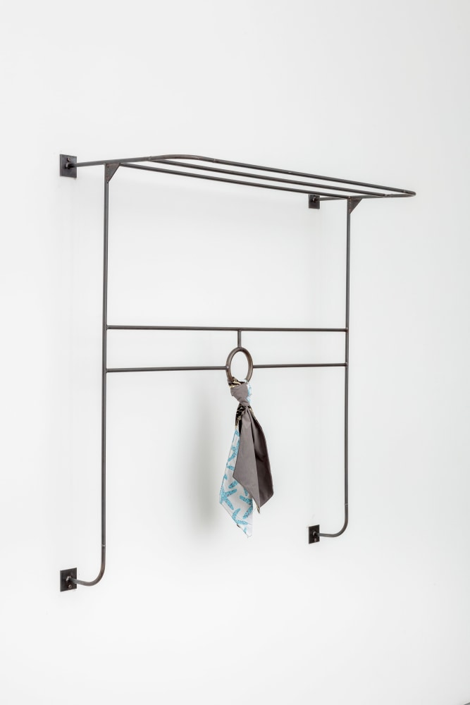 Theaster Gates
Fixture for Single Ascot
2019
Steel, 1970&amp;#39;s ascot pattern made from artist&amp;#39;s clothing, garments variable
50 3/4 x 50 1/8 x 18 1/4 inches (128.9 x 127.3 x 46.4 cm)
$250,000

DOUBLE CLICK IMAGE FOR MORE VIEWS