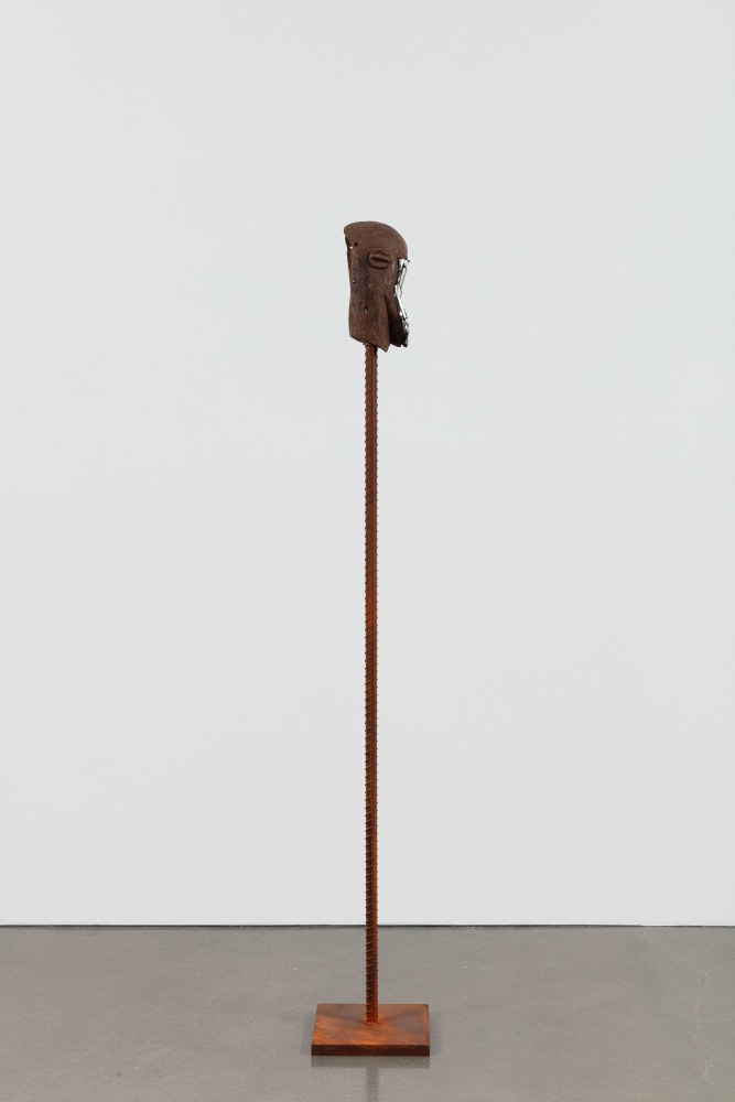 Kader Attia
Mirror Mask
2020
Wooden mask, mirror fragments, black pigment
Artwork Dimensions:
11 3/4 x 6 5/8 x 5 1/2 inches (30 x 17 x 14 cm)
Overall Dimensions:
70 x 10 x 10 inches (177.8 x 25.4 x 25.4 cm)