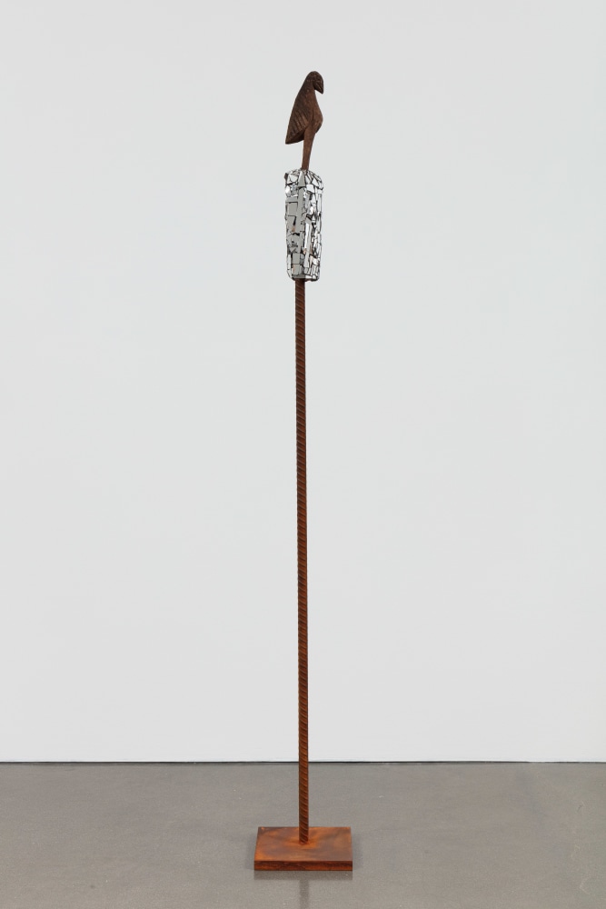 Kader Attia
Mirror Mask
2020
Wooden mask, mirror fragments, black pigment
Artwork Dimensions:
21 1/4 x 6 x 4 3/4 inches (54 x 15 x 12 cm)
Overall Dimensions:
80 x 10 x 10 inches (203.2 x 25.4 x 25.4 cm)