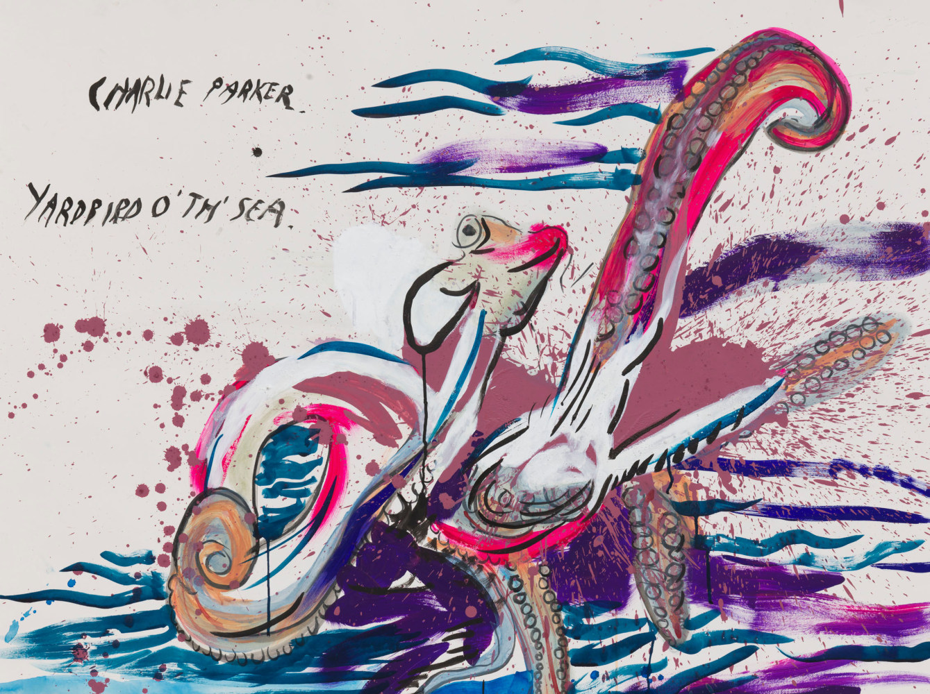 Raymond Pettibon
No Title (Charlie Parker. Yardbird) (detail)
2020
Ink on paper
Artwork Dimensions:
47 x 52 inches (119.4 x 132.1 cm)
Framed Dimensions:
49 3/4 x 54 1/2 x 2 inches (126.4 x 138.4 x 5.1 cm)