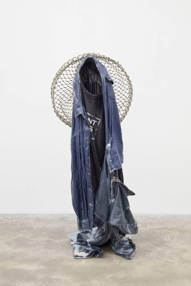 Kevin Beasley
Fisher
2020
&amp;quot;Aid-to-trade&amp;quot;&amp;nbsp;garments, fishing net, resin
48 1/2 x 22 1/2 x 19 3/8 inches (123 x 57 x 49 cm)

DOUBLE CLICK IMAGE&amp;nbsp;FOR MORE VIEWS