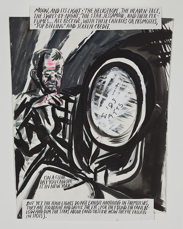 Raymond Pettibon
No Title (Moon, and its)
2007
Pen, ink, gouache, acrylic and collage on paper
19 7/8 x 13 3/4 inches (50.5 x 34.9 cm)
