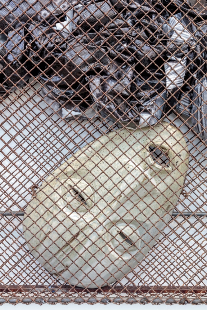 Theaster Gates
Man Ray on My Mind&amp;nbsp;(detail)
2019
Ceramic, steel, metal fencing
36 3/8&amp;nbsp; x 36 1/4&amp;nbsp; x 5 1/2 inches (92.4 x 92.1 x 14 cm)
$300,000