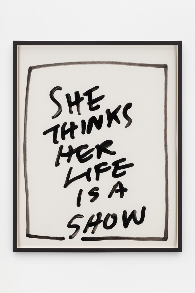 Jack Pierson
She Thinks Her Life is a Show
2020
Krink marker on paper
Framed Dimensions:
25 1/4 x 20 1/4 x 1 1/2 inches (64.1 x 51.4 x 3.8 cm)
Paper Dimensions:
24 x 19 inches (61 x 48.3 cm)
$6,000