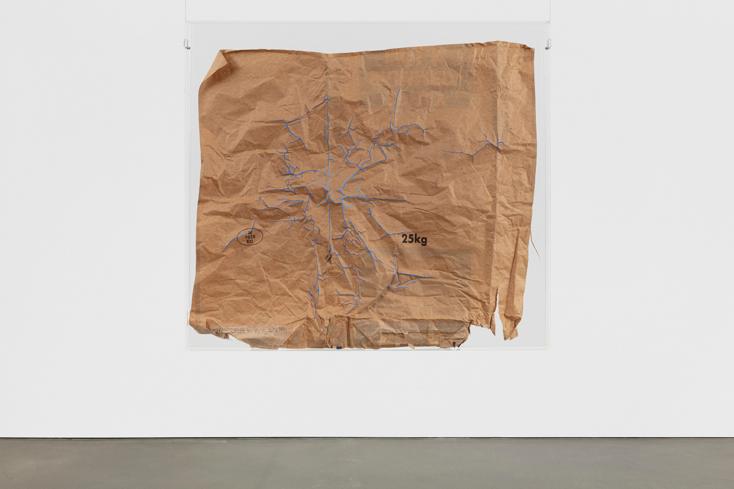 Kader Attia
Untitled
2020
Kraft paper with blue pigment framed in plexiglass box
39 3/8 x 43 1/4 x 1 1/4 inches (100 x 110 x 3 cm)