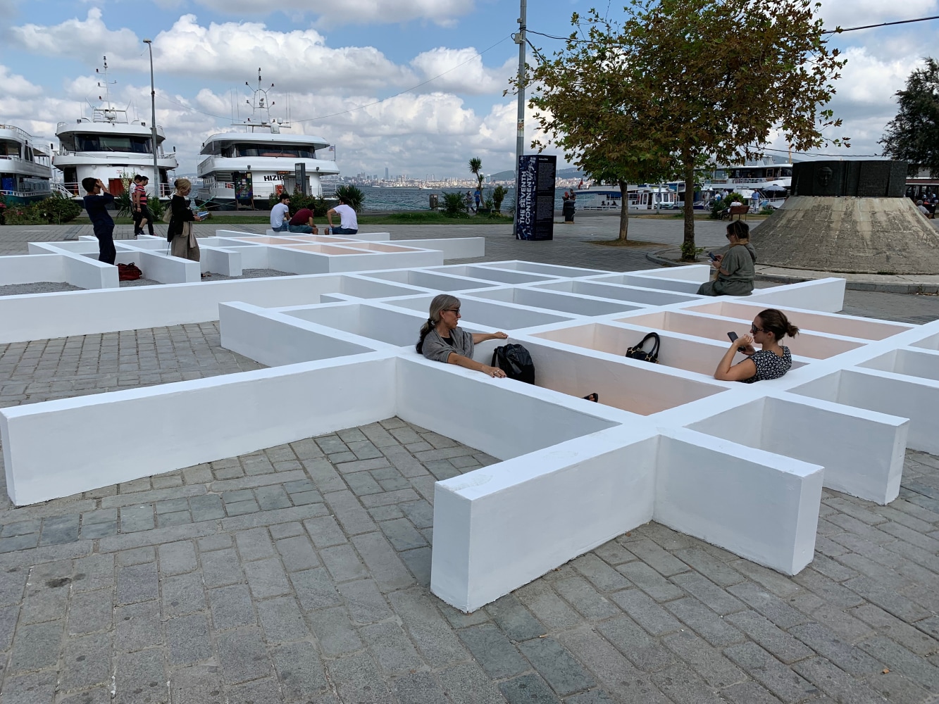 Individual Plots
2019
Concrete block, plaster, paint, and gravel
18 x 634 x 433 inches (45.7 x 1610.4 x 1099.8 cm)

Installation view of the 16th Istanbul Biennial, Istanbul, Turkey

Available by commission