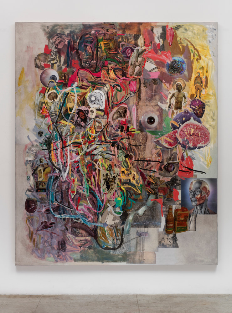 Elliott Hundley
The Plague
2017
Oil and paper on linen
96 x 80 1/4&amp;nbsp;inches (243.8 x 203.8&amp;nbsp;cm)

DOUBLE CLICK IMAGE FOR MORE VIEWS