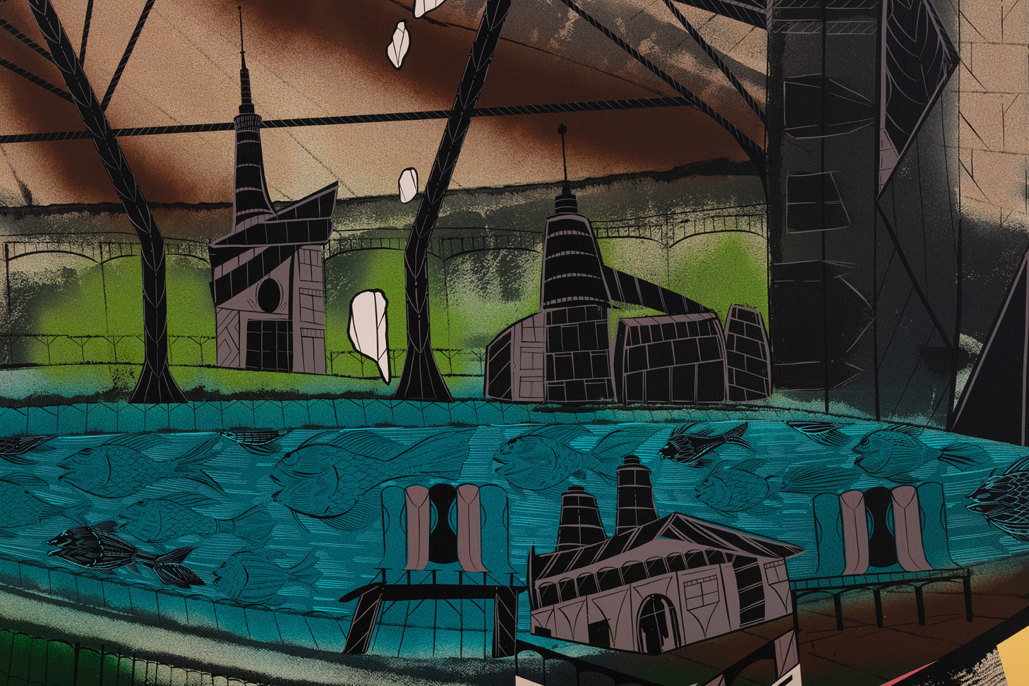 Lari Pittman
Iris Shot: Opening and Closing (detail)
2020
Cel-vinyl and lacquer spray over gessoed canvas on Titanium and wood panel
80 x 96 x 2 inches (203.2 x 243.8 x 5.1 cm)