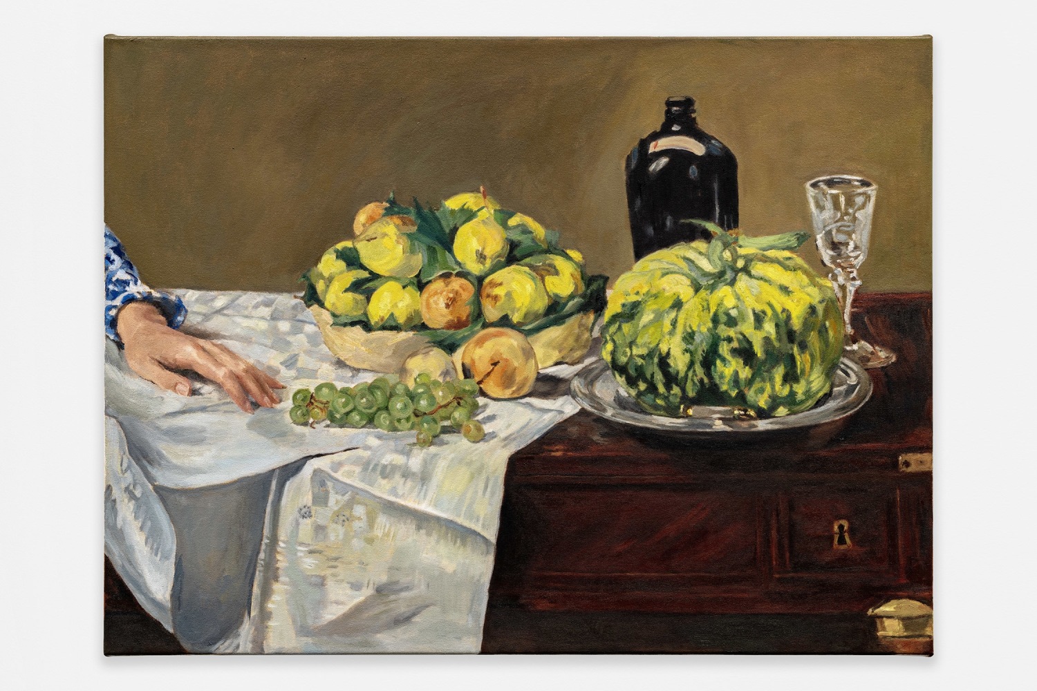 Gillian Wearing
After Manet (my hand)
2023
Oil on canvas
27 x 36 x 1 1/8 inches (68.5 x 91.3 x 3 cm)