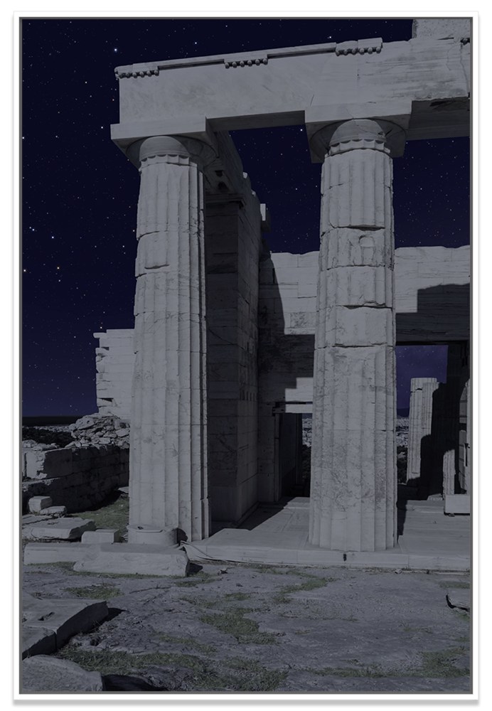 Starry Night. Propylaia. South Pteron
2020
UV-curable ink on Dibond&amp;nbsp;
Image Dimensions:&amp;nbsp;50 1/2&amp;nbsp;x 33 5/8&amp;nbsp;inches (128.3 x 85.4 cm)
Framed Dimensions: 52 1/2 x 35 5/8 inches (133.4 x 90.5 cm)
Edition of 5 + 2AP