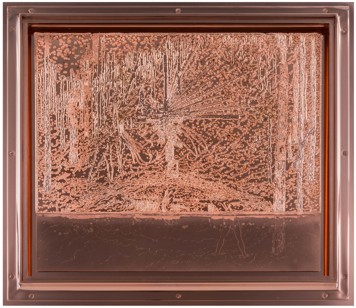 Matthew Barney
Kill Site: State three
2018
Electroplated copper plate in copper frame
15 1/2 x 18 x 1 3/4 inches (39.4 x 45.7 x 4.4 cm)