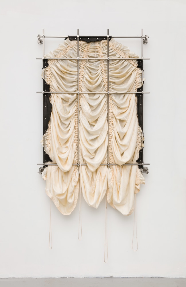 Elaine Cameron-Weir
Untitled
2018
Parachute silk, stainless steel, leather
36 x 7 x 63 inches (91.4 x 17.8 x 160 cm)

DOUBLE CLICK IMAGE FOR MORE VIEWS