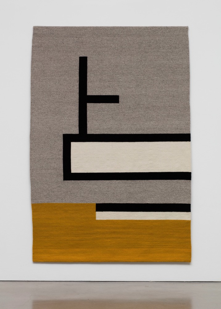 Parallel Planar Panel #4 (grey, black, off-white, gold)
2017
Powder-coated aluminum and steel and woven wool textile
94 1/8 x 59 1/2 x 33 1/4 inches (238.8 x 148.6 x .6 cm)

CLICK IMAGE FOR MORE VIEWS