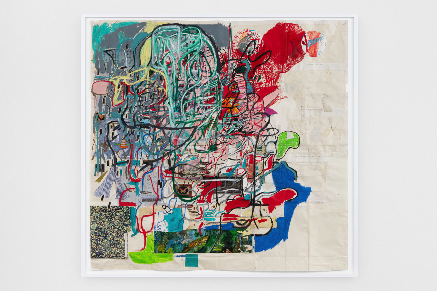 9.1.20.1
2020
Oil stick, ink, fabric, and collage on paper
Paper Dimensions:
58 7/8 x 61 inches (149.5 x 154.9 cm)
Framed Dimensions:
62 1/8 x 64 1/8 x 2 inches (157.8 x 162.9 x 5.1&amp;nbsp;cm)