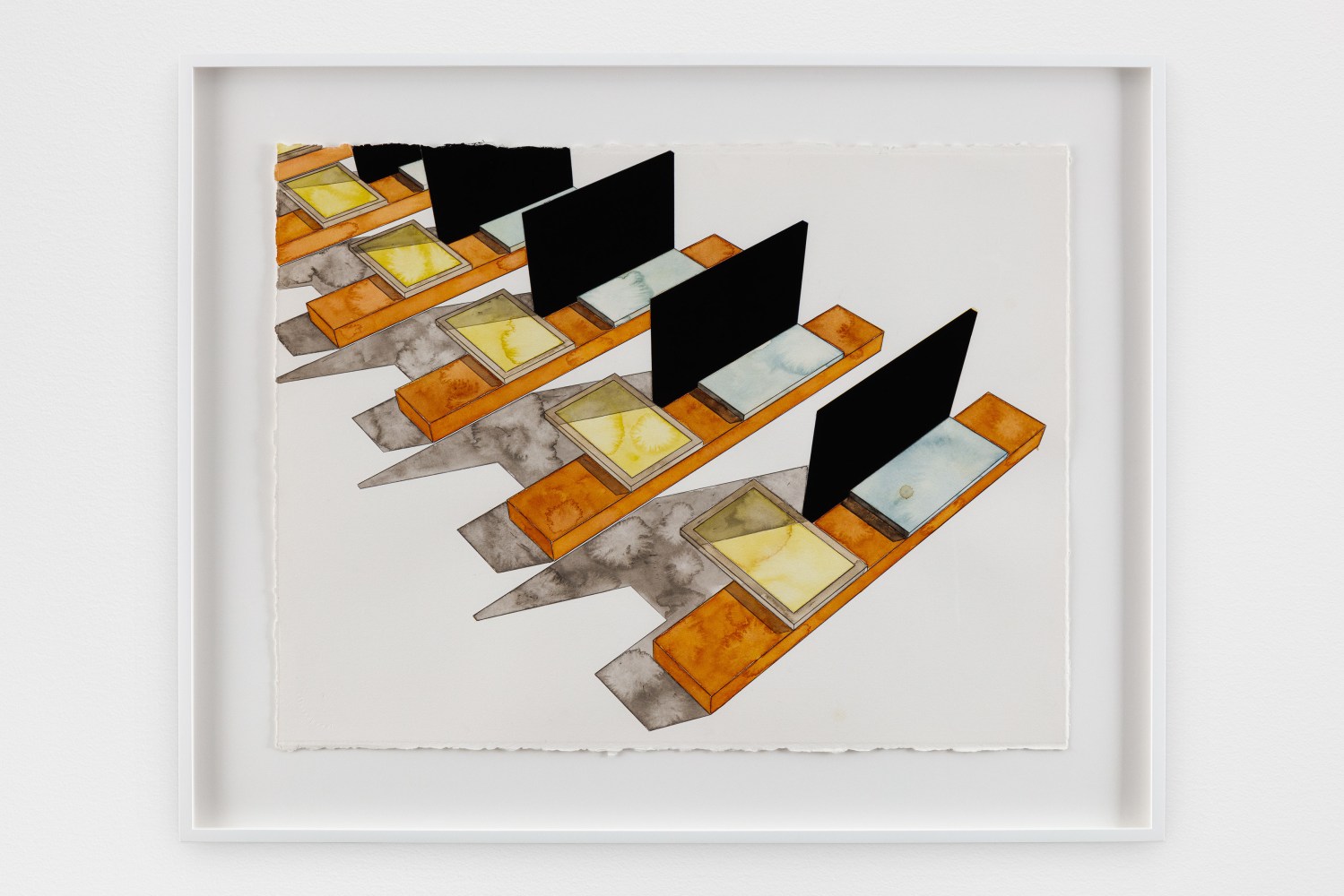 Study for Bench Sequence #2
2019
Watercolor and gouache on paper
Paper Dimensions:
22 5/8 x 30 inches (57.5 x 76.2 cm)

Framed Dimensions:
30 1/8 x 37 1/8 x 1 1/2 inches (76.5 x 94.3 x 3.8 cm)