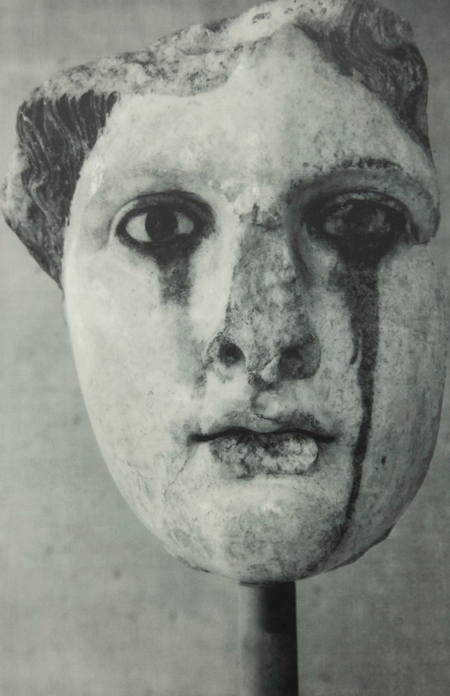 James Welling
Head of a goddess. 2nd century A.D. marble imitation of a 5th-4th century B.C. chryselephantine (gold and ivory) sculpture&amp;nbsp;(detail)
2019
Oil pigment, electrostatic print on polyester (Winsor &amp;amp; Newton Artists&amp;#39; Oil Color, HP Color LaserJet CP5225 on Pronto Plate)
Image Dimensions:
17 1/4 x 11 1/2 inches (43.8 x 29.2 cm)
Framed Dimensions:
24 x 18 3/4 inches (61 x 47.6 cm)
Edition of 5 + 2 AP