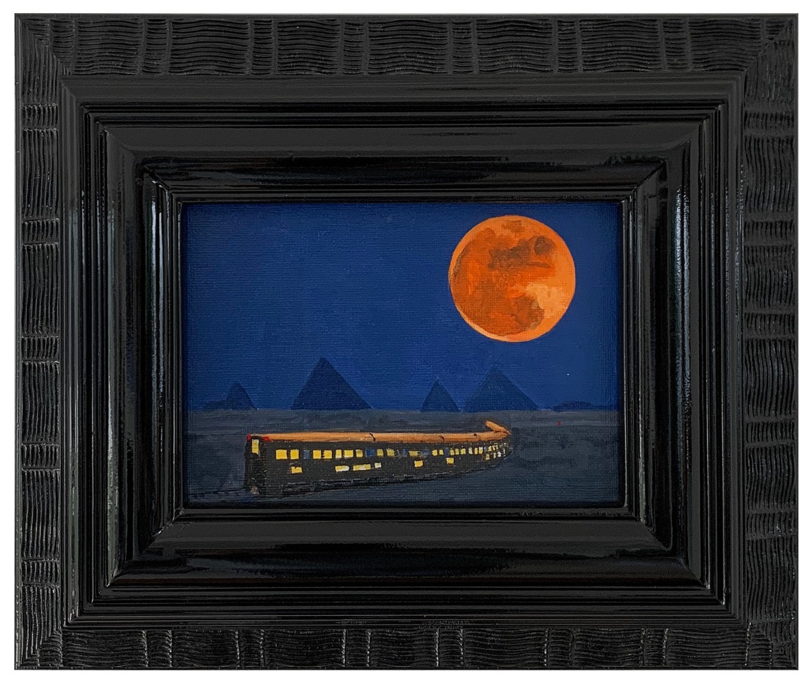 Jim Adams
Nubian Express (Blood Moon), 2020
Acrylic on canvas, hand-painted artist frame
10.5 x 12.25 x 1.75 x&amp;nbsp;&amp;nbsp;in. framed