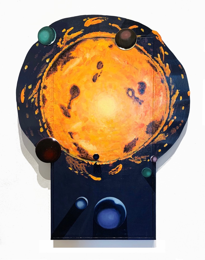 Jim Adams
Minor Sun 3 (Lucifer),&amp;nbsp;2001
Acrylic on canvas and ragboard, hand-painted artist frame
54 x 41.25 in.