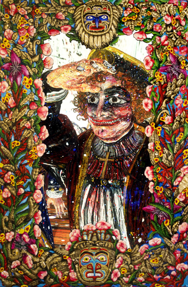 Federico Solmi
The Great Expedition, 2017
Acrylic paint and gold leaf on plexiglass, LED screen, video loop
02:52 min video loop
52 x 34 in&amp;nbsp;
FS9511