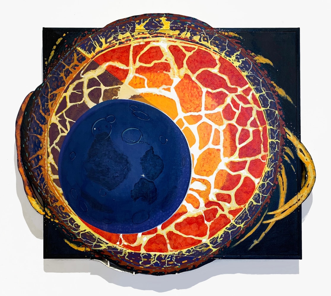 Jim Adams
Minor Sun 2,&amp;nbsp;2001
Acrylic on&amp;nbsp;canvas and ragboard, hand-painted artist frame
42.75 x 47.5 in.