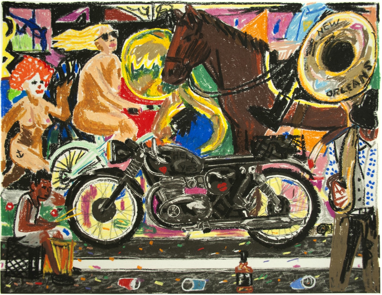 Erik Olson
New Orleans, 2020
Oil pastel on copper plate etching
BFK Rives&amp;nbsp;cotton satin paper, 300 gsm
12.8 x 16.7 in (32.5 x 42.5 cm) Image size
16.9 x 20.9 in (43 x 53 cm) Paper size